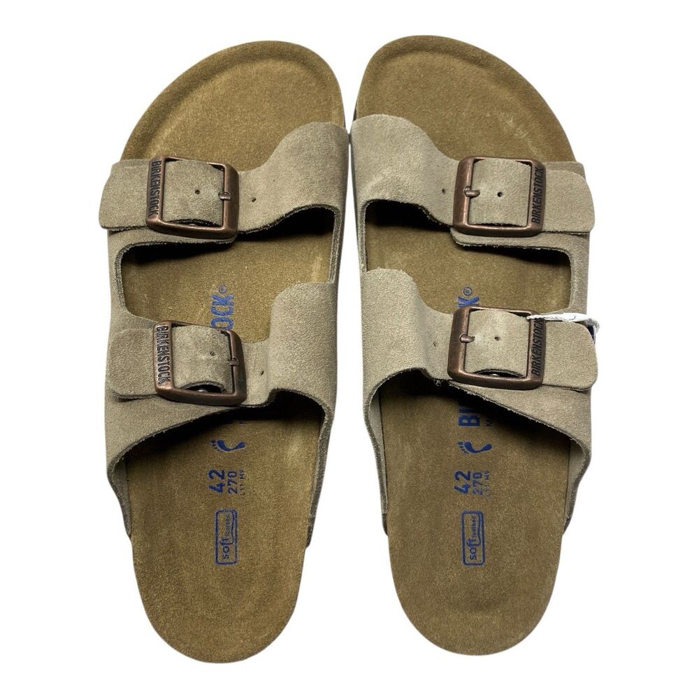 Birkenstock Arizona Mens 9 Taupe Suede Soft Footbed Sandals Narrow Fit NWB